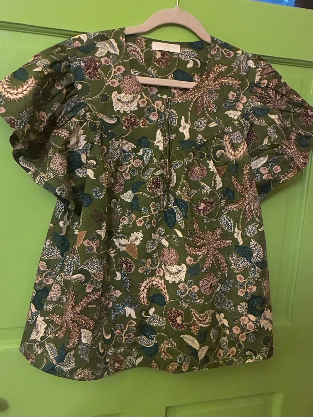 Ulla Johnson Perline Flutter-Sleeve Blouse in Lichen - Picture 4 of 5